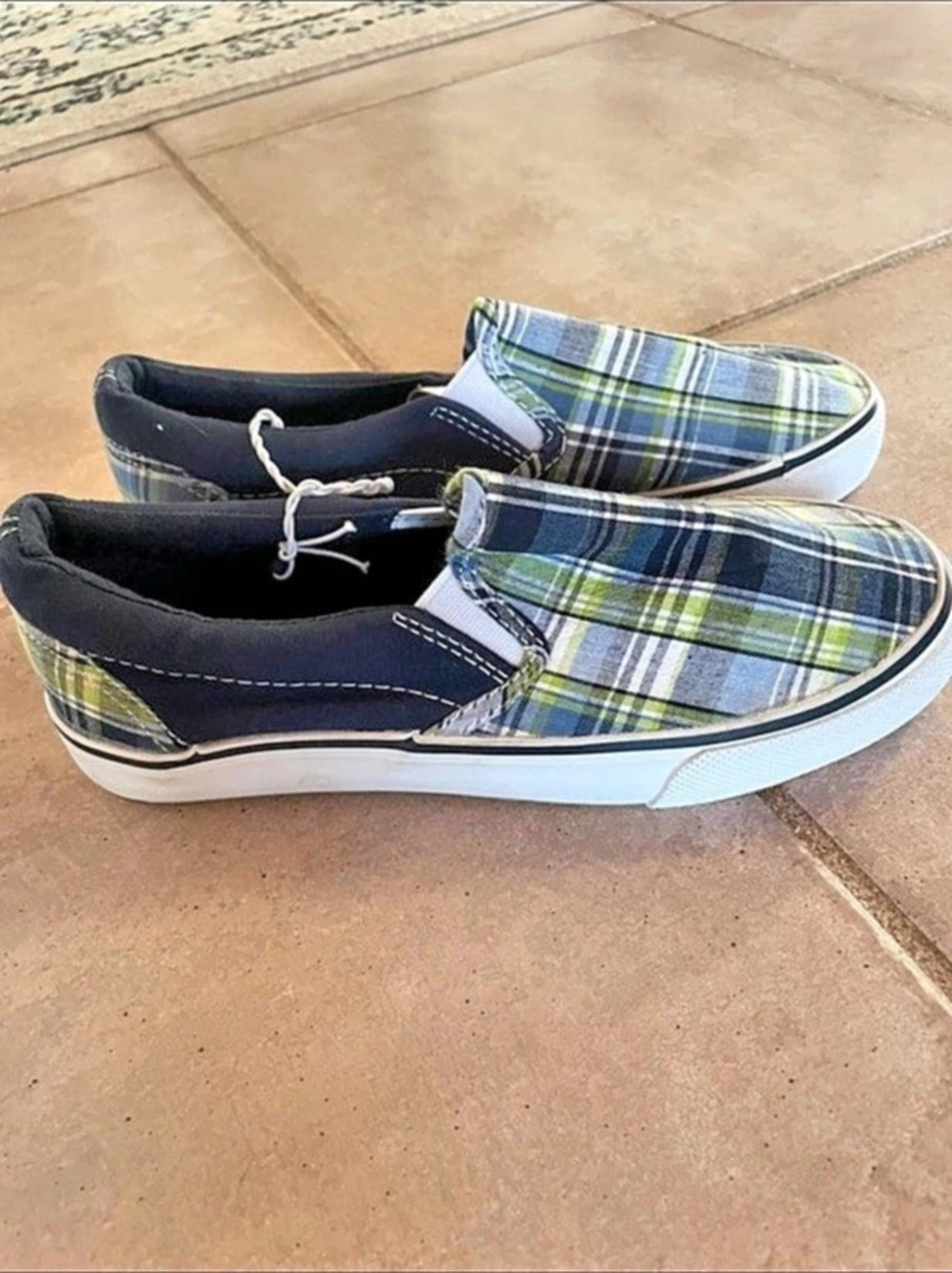 Keds Plaid Slip-On Sneakers in Blue & Green
